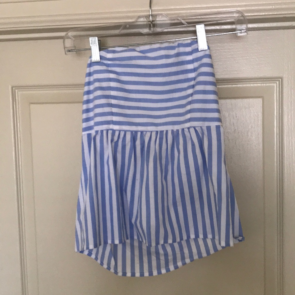 Blue and White Striped Strapless Top